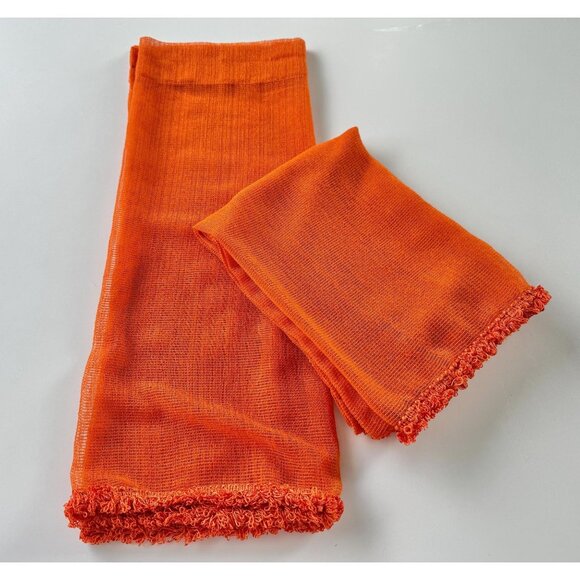 Vintage 70s cafe curtains, pumpkin orange, set of 2 panels and 1 valance - Picture 1 of 8